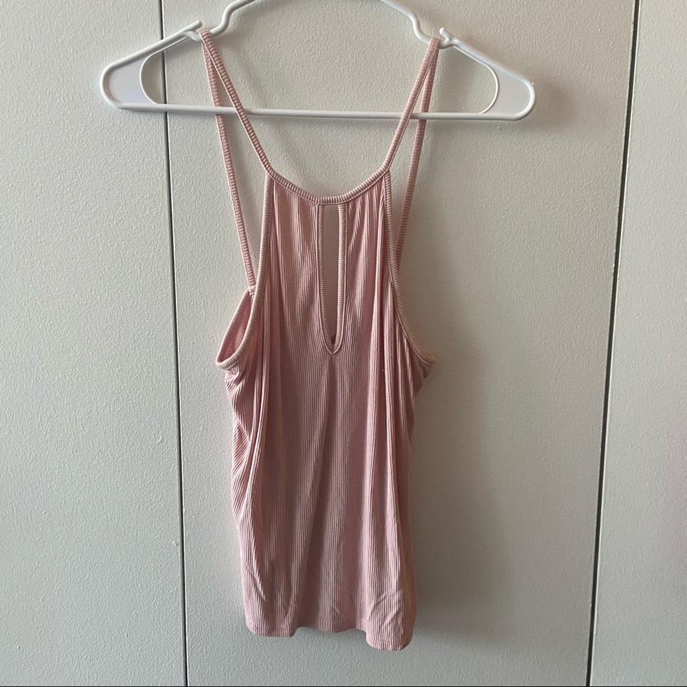 Baby pink tank with keyhole front and cross back